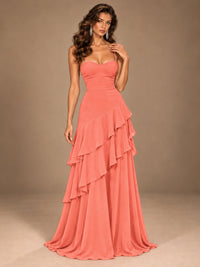 Sweetheart A-Line Ruffle Prom Dress with Spaghetti Straps