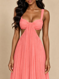 Butter Yellow Pleated Cutout Maxi Dress