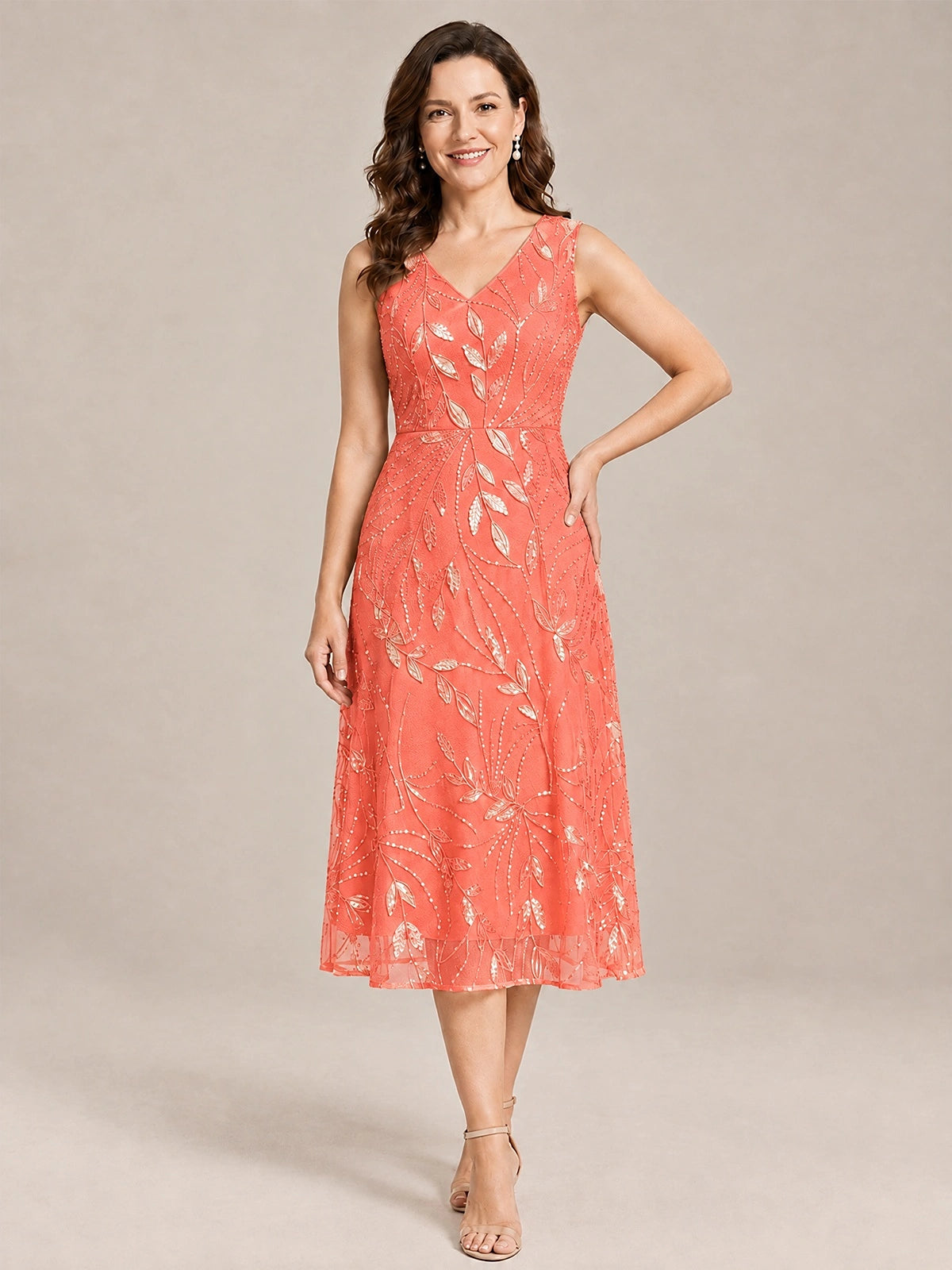 Tea Length Sequin Lace Mother of the Bride Dress with Chiffon Jacket