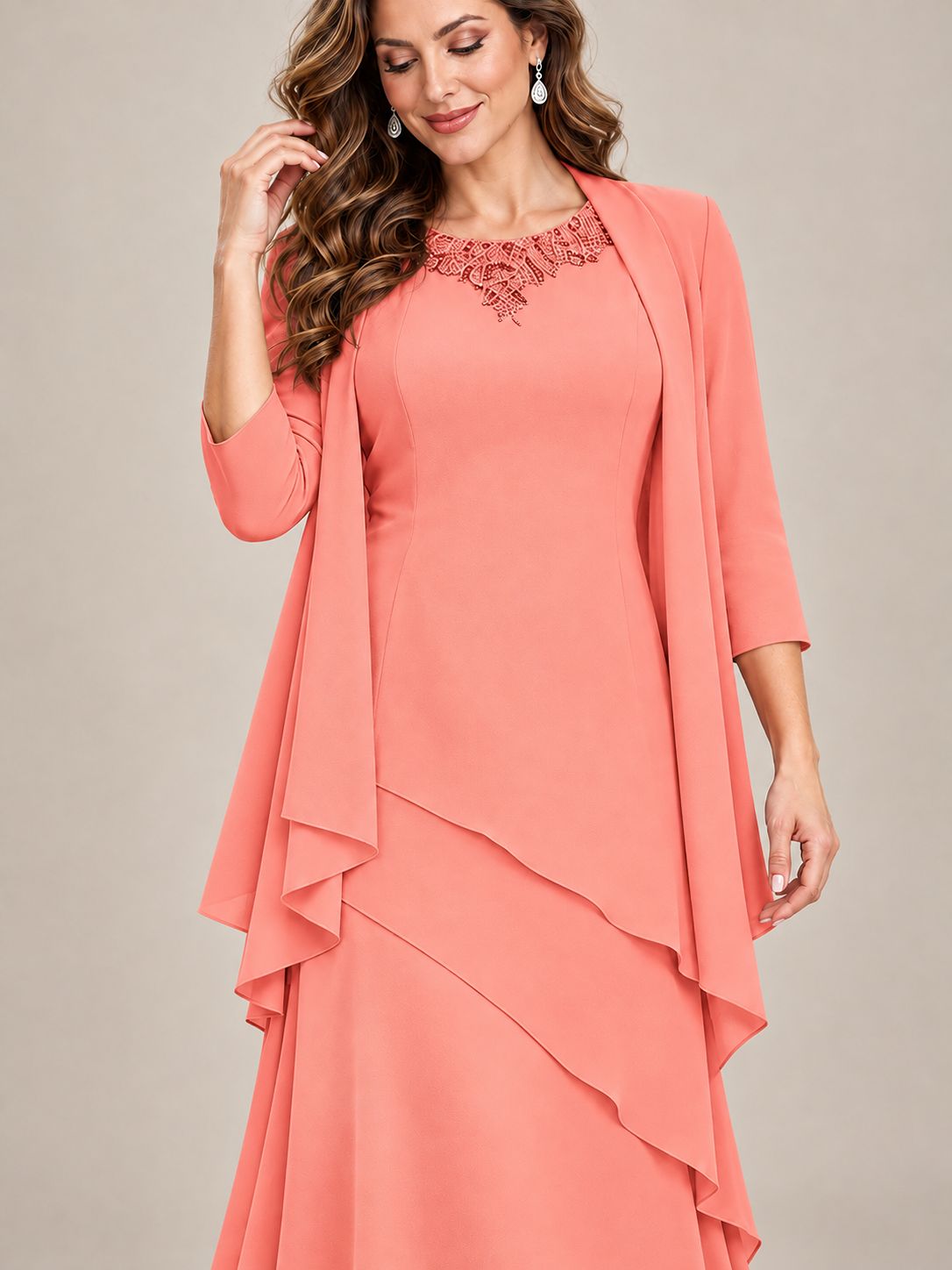 Dusty Blue Two-Piece Chiffon Mother of the Bride Dress with Jacket