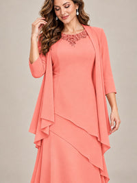 Dusty Blue Two-Piece Chiffon Mother of the Bride Dress with Jacket