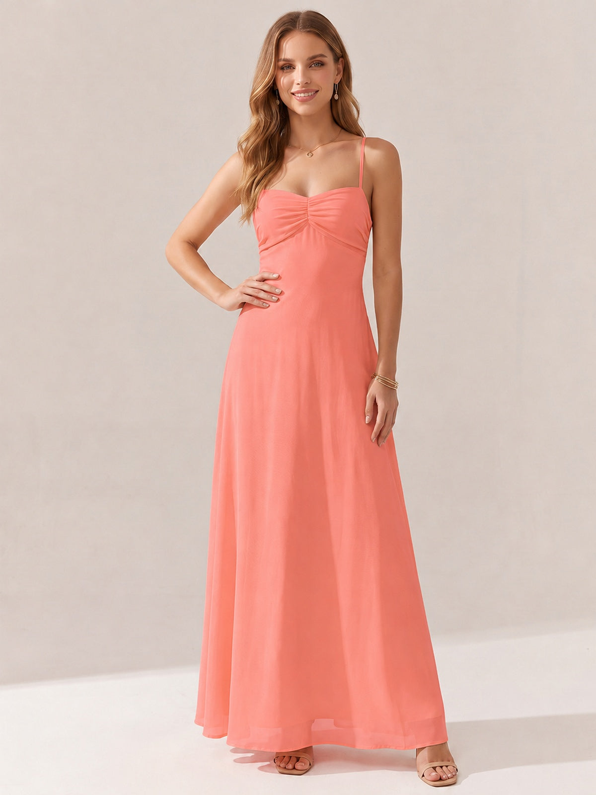 JOVELLEE Yellow Sweetheart Ruched Bust Chiffon Maxi Dress