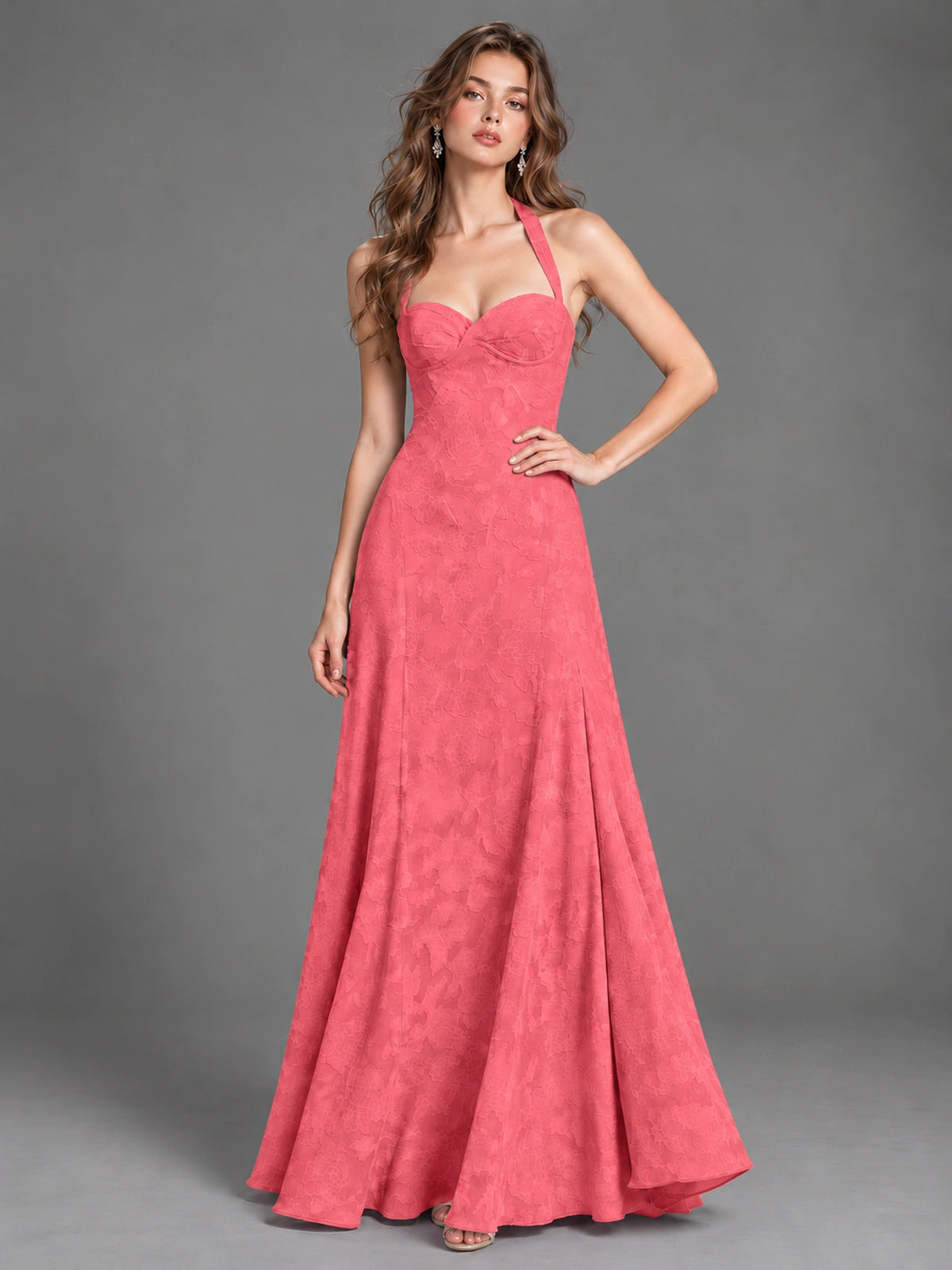 A-Line Halter Floral Chiffon Maxi Dress
