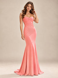 Light Blue Strapless Sweetheart Mermaid Prom Dress with Pleated Bodice