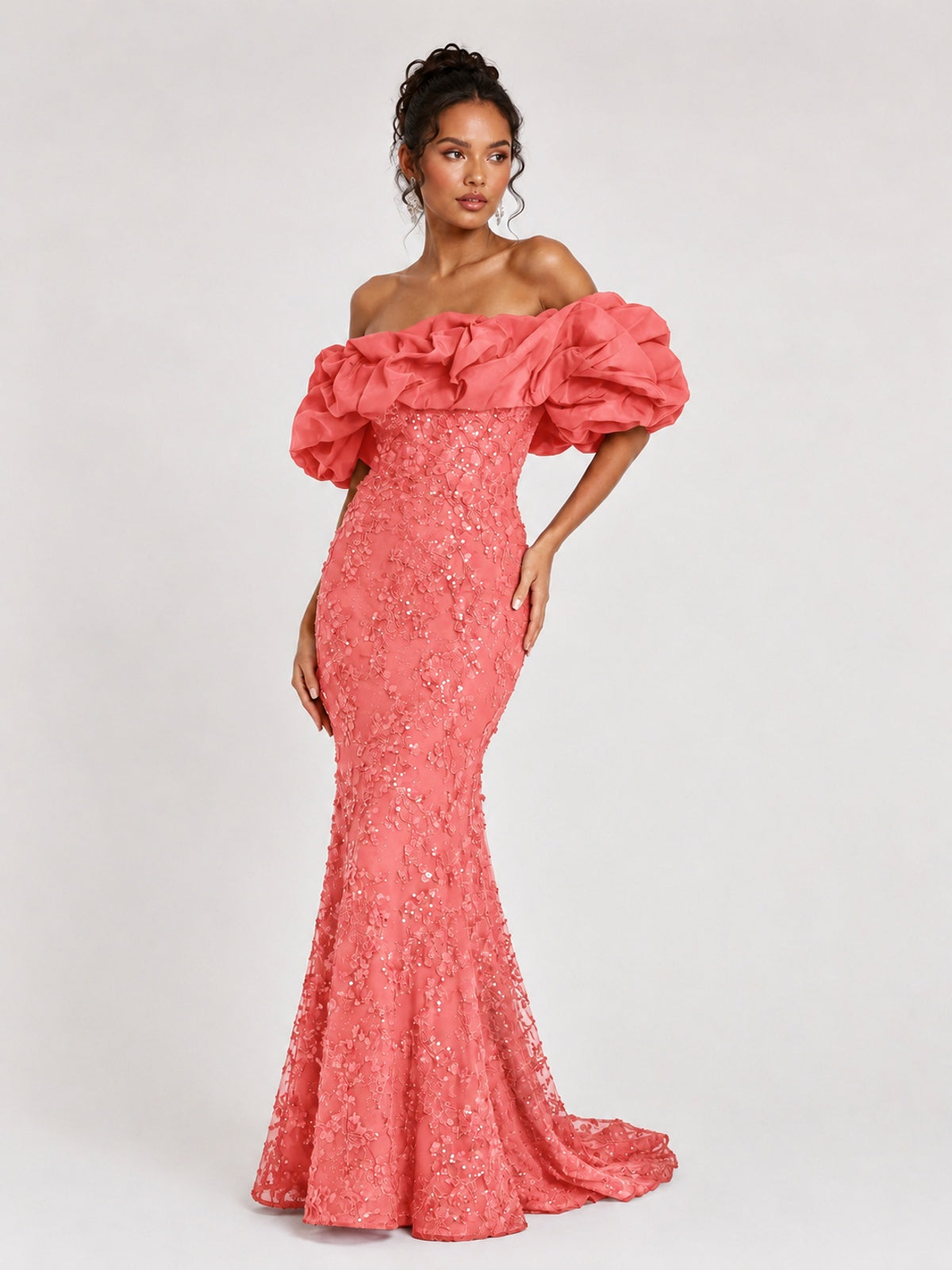 Sequin Off-Shoulder Ruffle Mermaid Prom Dress