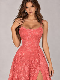 Floral Lace A-Line Prom Dress with Spaghetti Straps & High Slit