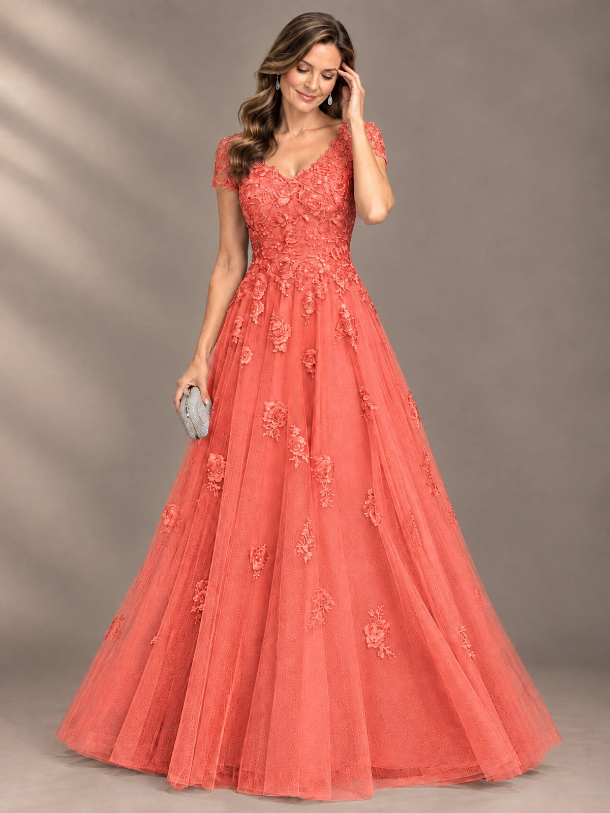 Lace Appliques A-line Mother of The Bride Dresses with Short Sleeves