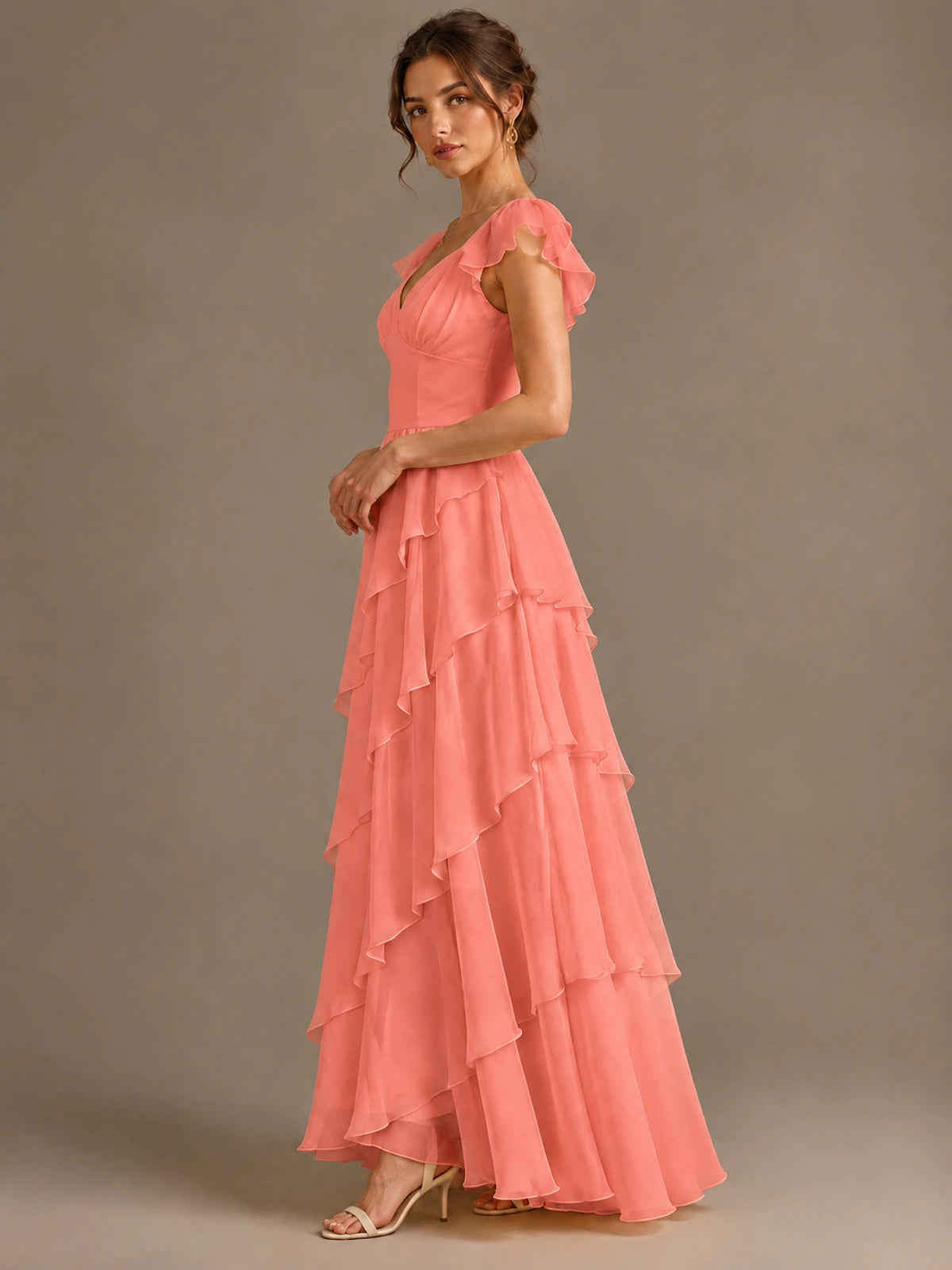 Ruffle Tiered V Neck Maxi Dress
