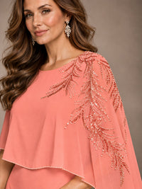 Elegant Chiffon Cape Sleeve Beaded Mother of the Bride Dress