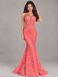 Strapless Corset Mermaid Prom Dress Lace Appliqué Formal Gown