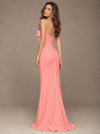 White Strapless Mermaid Maxi Dress with 3D Floral Appliques
