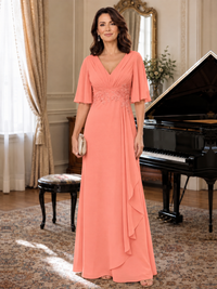 V-Neck Chiffon Lace Mother of the Bride Dresses