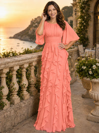 Elegant Chiffon Mother of the Bride Dress with Flutter Sleeves and Ruffle Skirt