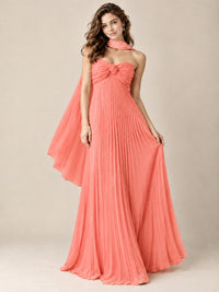 Sweetheart Neckline Pleated Prom Dress Strapless A-line Formal Dress with Flowy Scarf