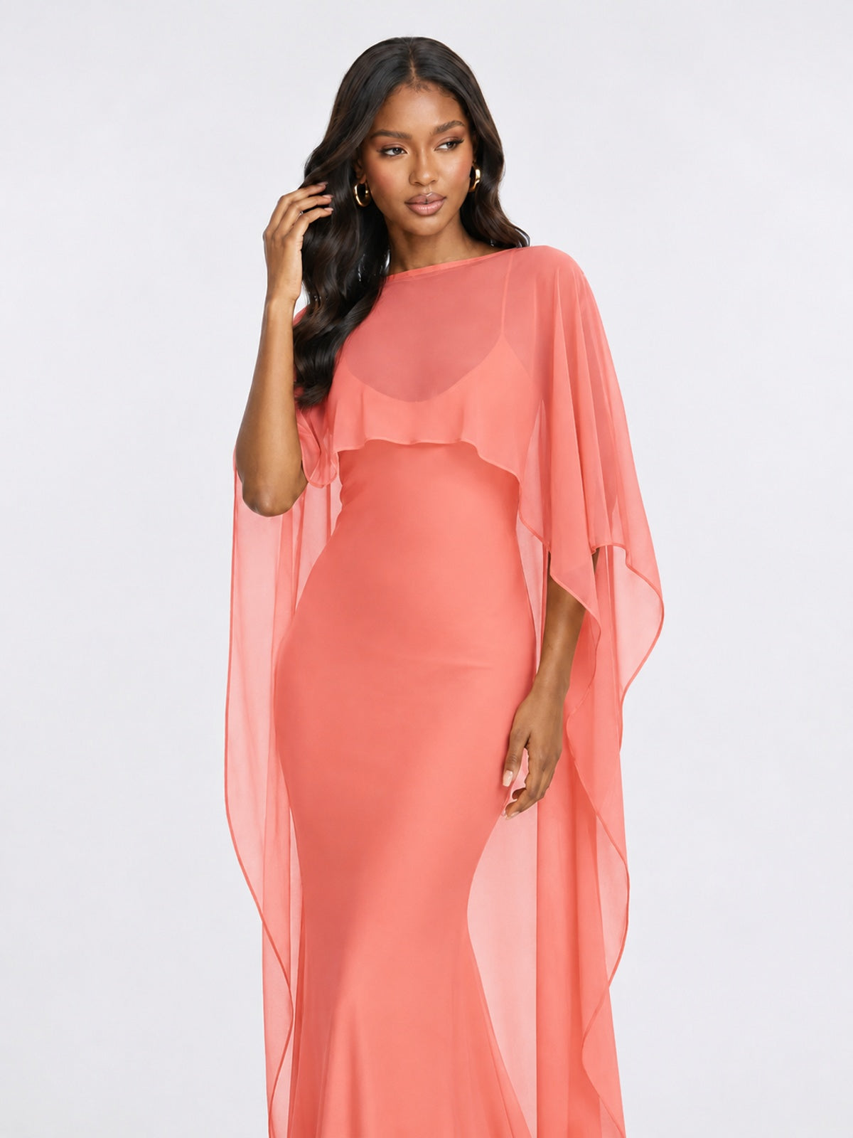 Satin Cape Prom Dresses Meramid Maxi Dress