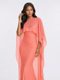 Satin Cape Prom Dresses Meramid Maxi Dress