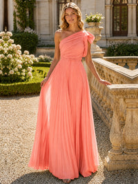 One Shoulder Pleated Chiffon A-Line Floor-Length Bridesmaid Dress
