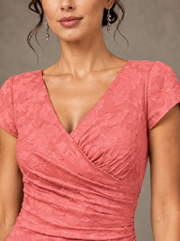 V-Neck Floral Jacquard Mother of the Bride Dress with Slit