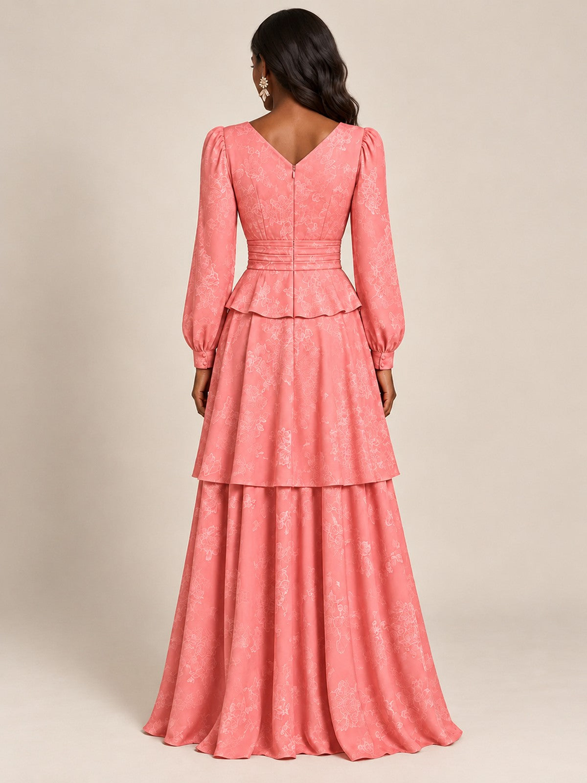 Blush Pink Floral Long Sleeve Maxi Dress