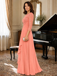 A-Line Chiffon Mother of the Bride Dress with Floral Applique 3/4 Sleeves