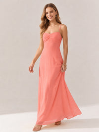 JOVELLEE Yellow Sweetheart Ruched Bust Chiffon Maxi Dress