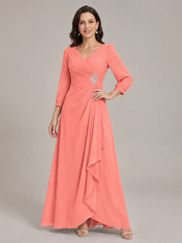 V-Neck Pleated Chiffon Mother of the Bride Dress with Flutter Sleeves