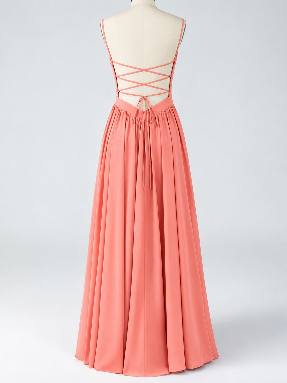 Spaghetti Strap Ruched Chiffon Maxi Dress with Backless