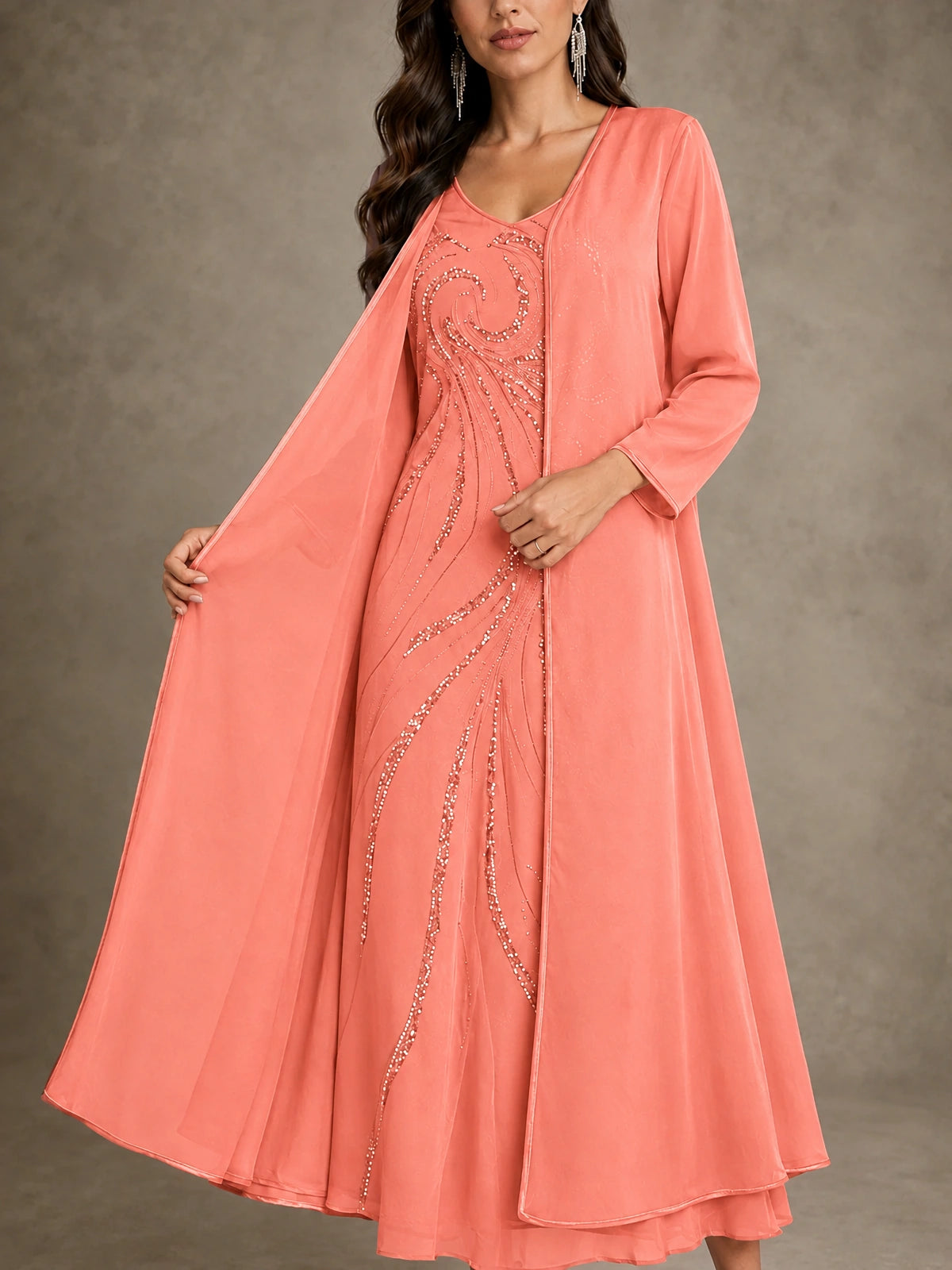 Sequin Chiffon Mother of the Bride Dress with Jacket