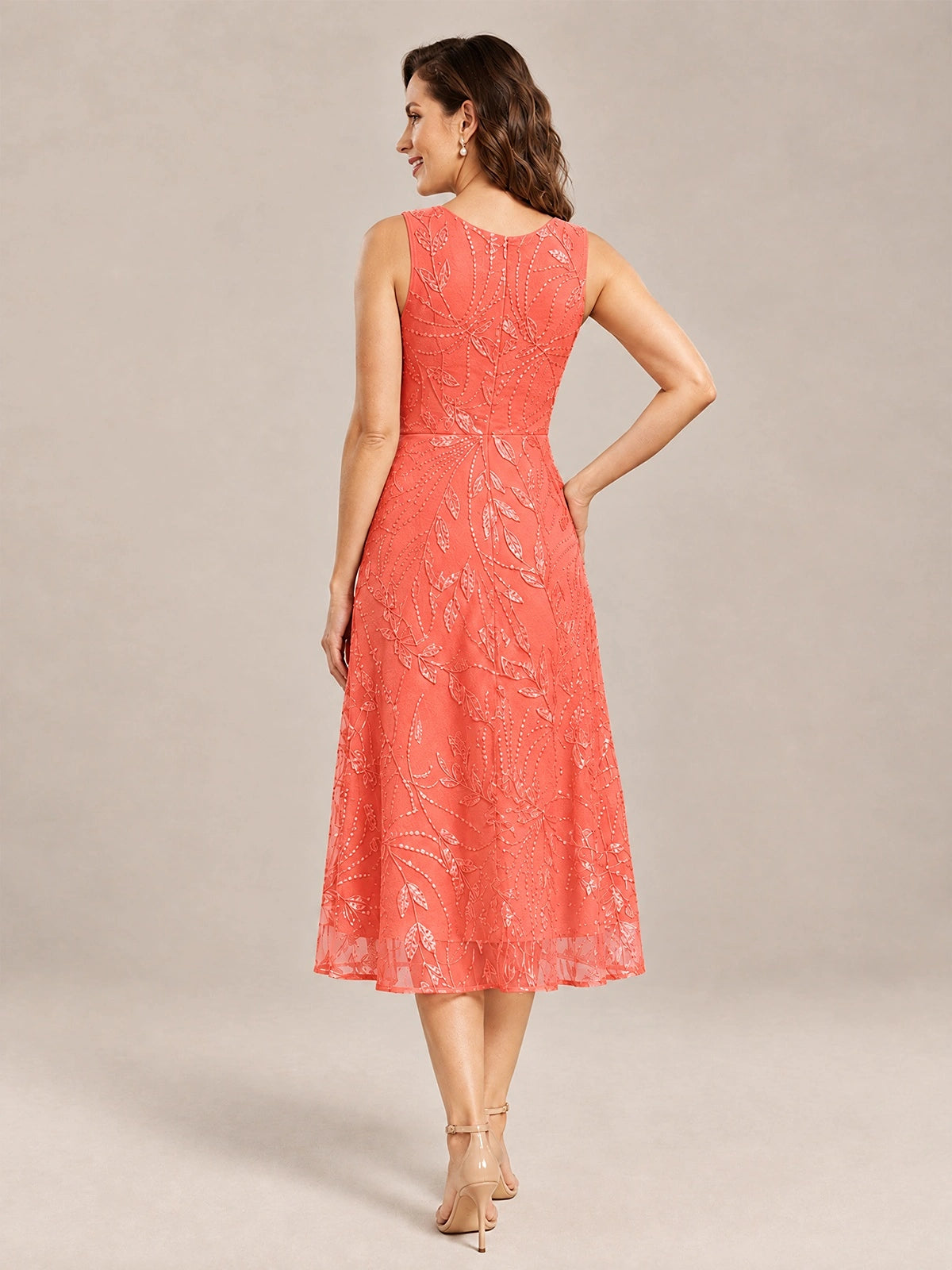 Tea Length Sequin Lace Mother of the Bride Dress with Chiffon Jacket
