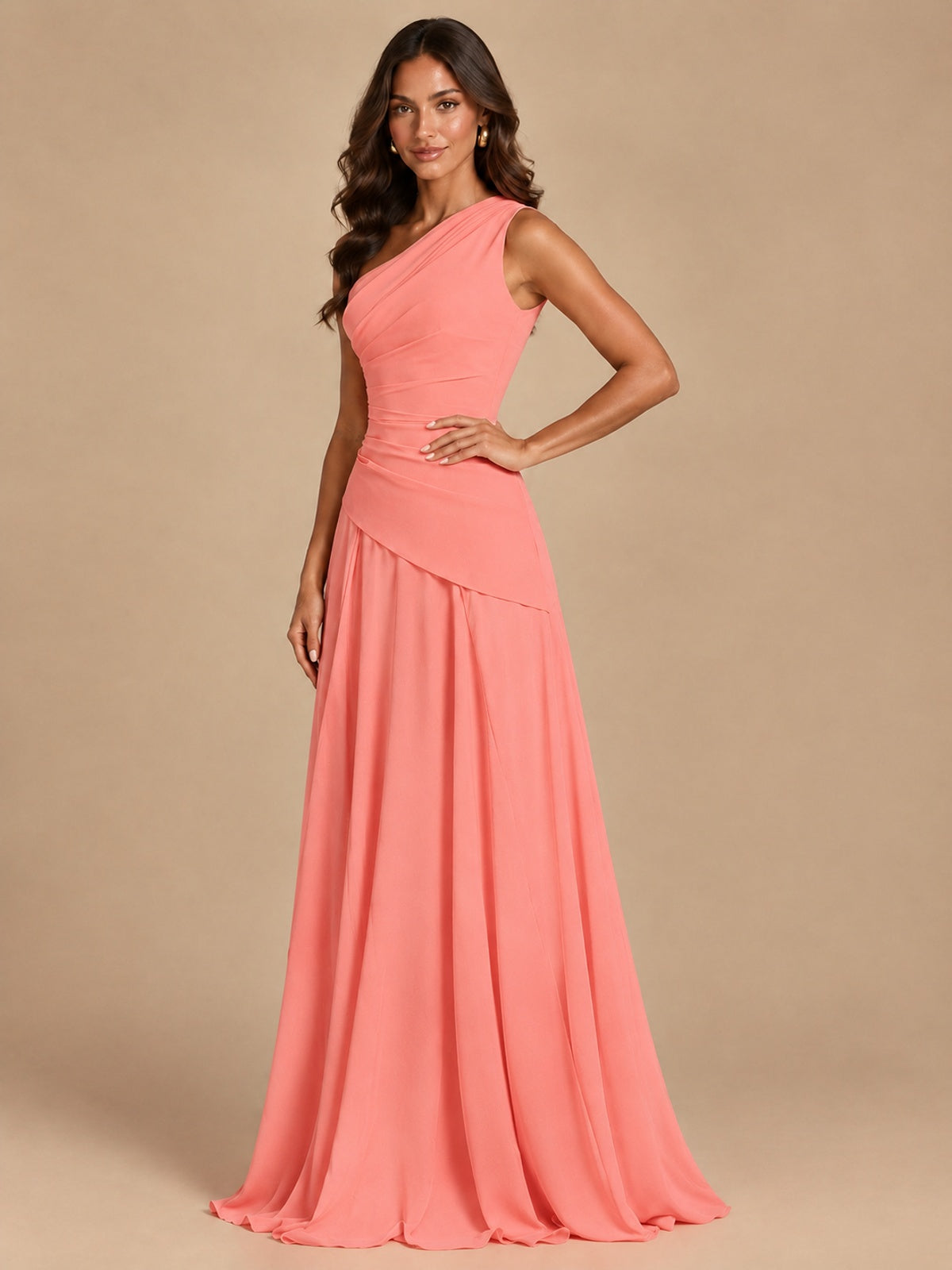 One Shoulder Prom Dress A-line Ruched Women Wedding Formal Gowns
