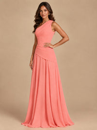 One Shoulder Prom Dress A-line Ruched Women Wedding Formal Gowns