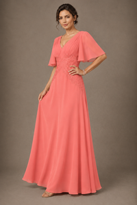 A-Line Chiffon Mother of the Bride Dress with Applique