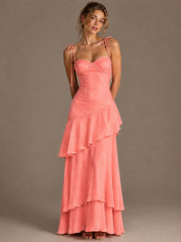 Spaghetti Strap Tiered Ruffles Chiffon Prom Dress
