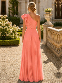 One Shoulder Pleated Chiffon A-Line Floor-Length Bridesmaid Dress