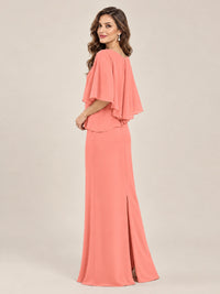 Cape Sleeve Mother of the Bride Dress with Asymmetrical Overlay
