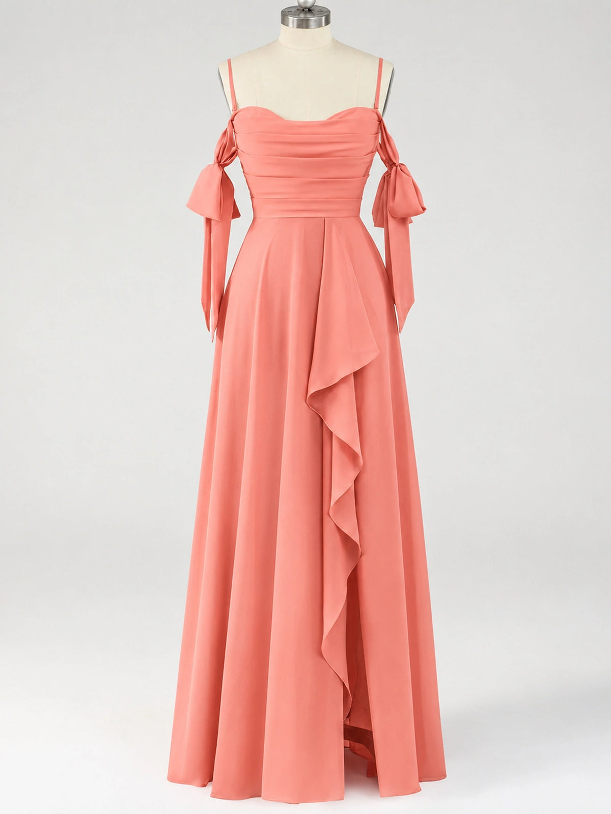 A-Line Ruffles Chiffon Bridesmaid Dress with Slit