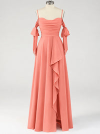 A-Line Ruffles Chiffon Bridesmaid Dress with Slit