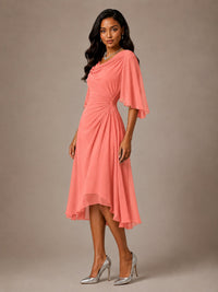 Cowl Neck Ruched Chiffon Mother of the Bride Dresses with Flutter Sleeves