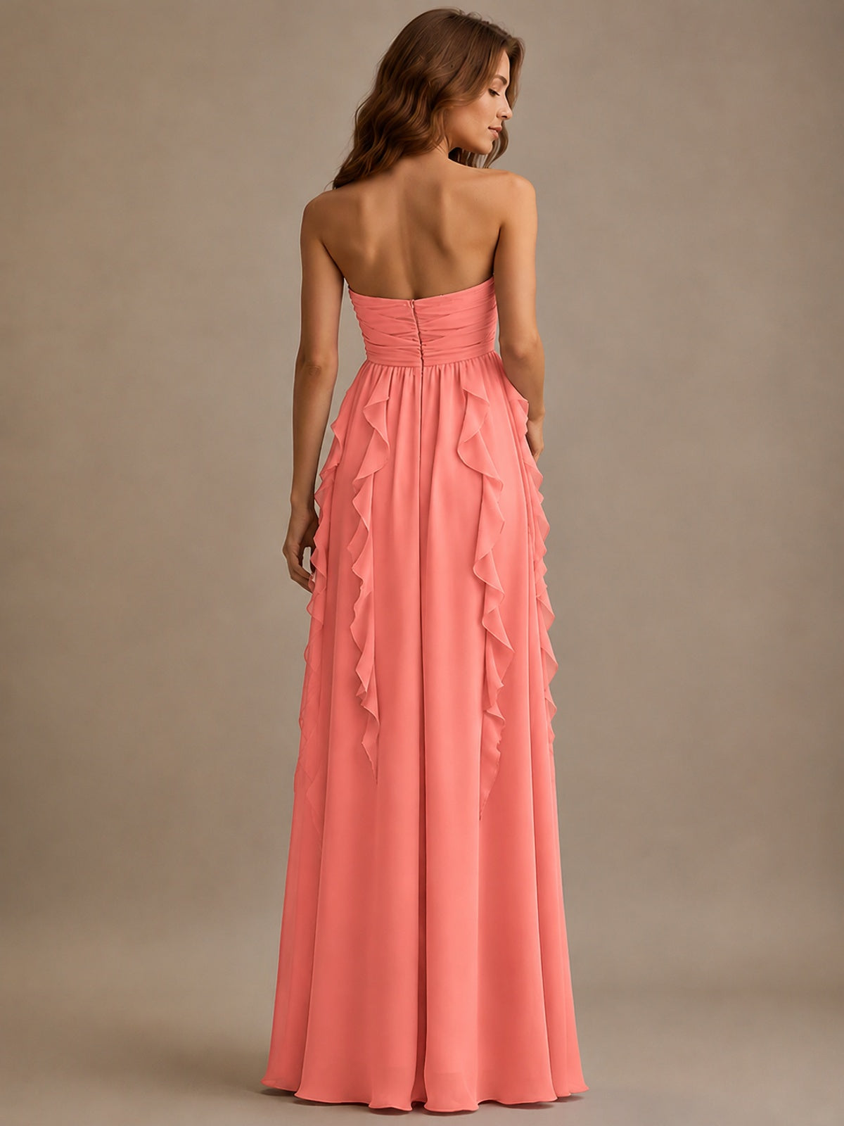Srapless Sweetheart Chiffon Prom Dress Ruffle Formal Evening Gown