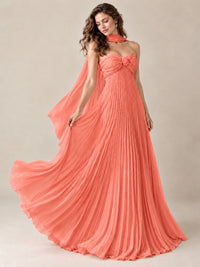 Sweetheart Neckline Pleated Prom Dress Strapless A-line Formal Dress with Flowy Scarf
