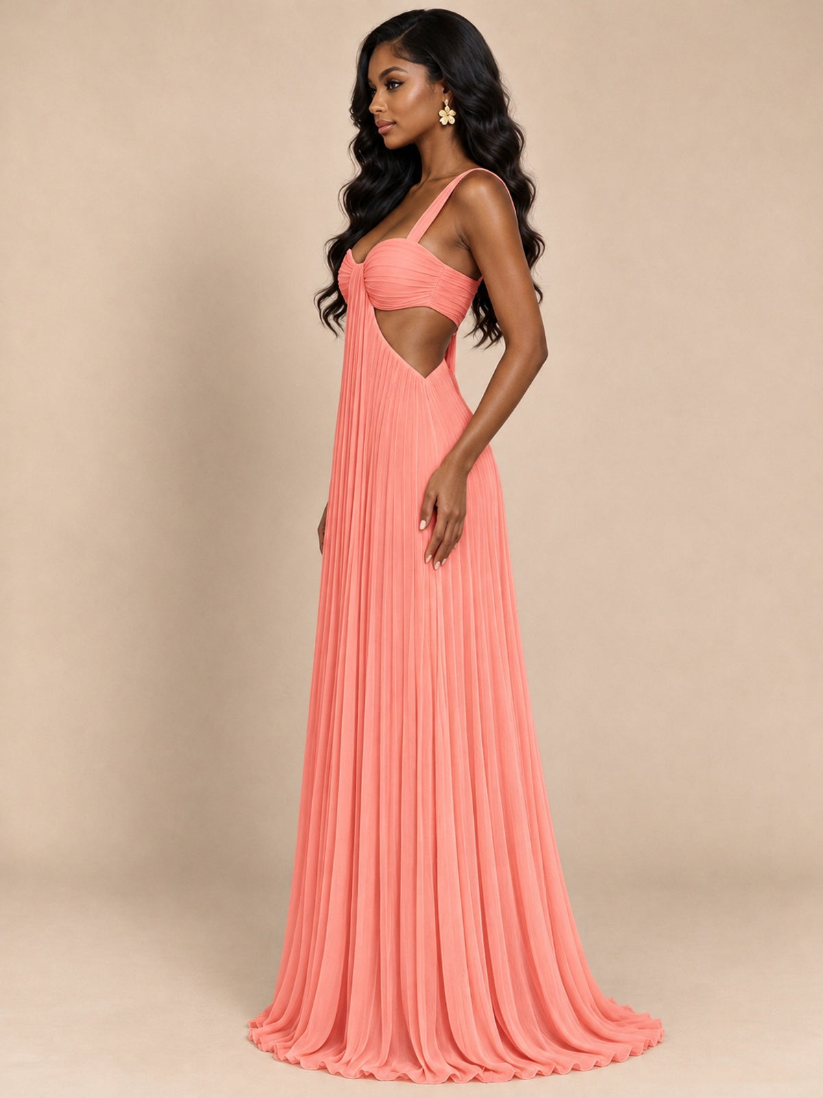 Butter Yellow Pleated Cutout Maxi Dress