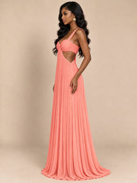Butter Yellow Pleated Cutout Maxi Dress