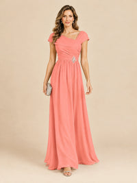 Cap Sleeve Mother of The Bride Dresses Long Chiffon Formal Gowns