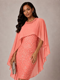 Floral Sheath Mother of the Bride Dress with Cape Overlay