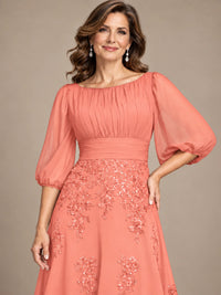 A-Line Mother of the Bride Dress with Sheer Puff Sleeves
