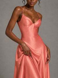 Lavender V Neck Satin Prom Dress with Spaghetti Straps