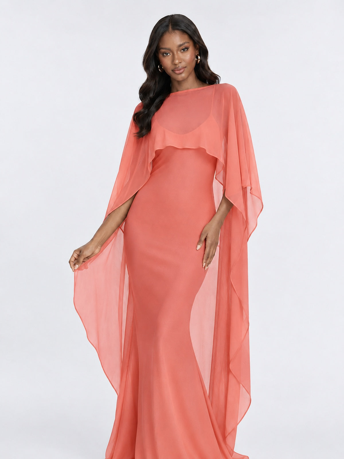 Satin Cape Prom Dresses Meramid Maxi Dress