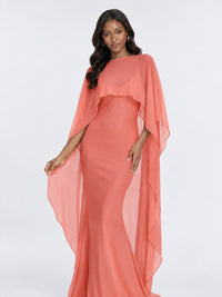 Satin Cape Prom Dresses Meramid Maxi Dress