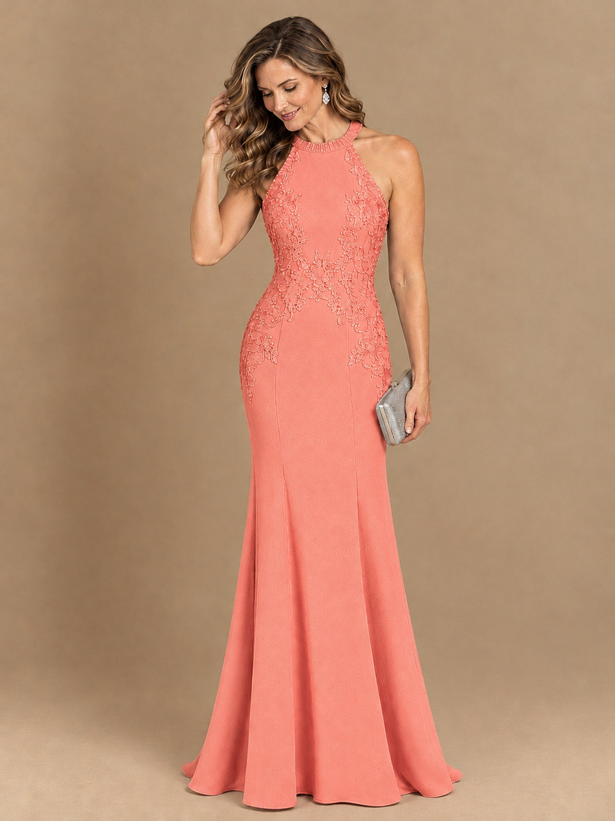 Halter Neckline Lace Appliques Mother of The Bride Dresses
