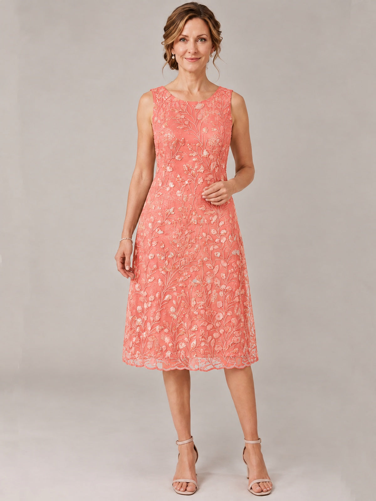 Tea Length Sequin Lace Mother of The Bride Dress with Chiffon Jacket